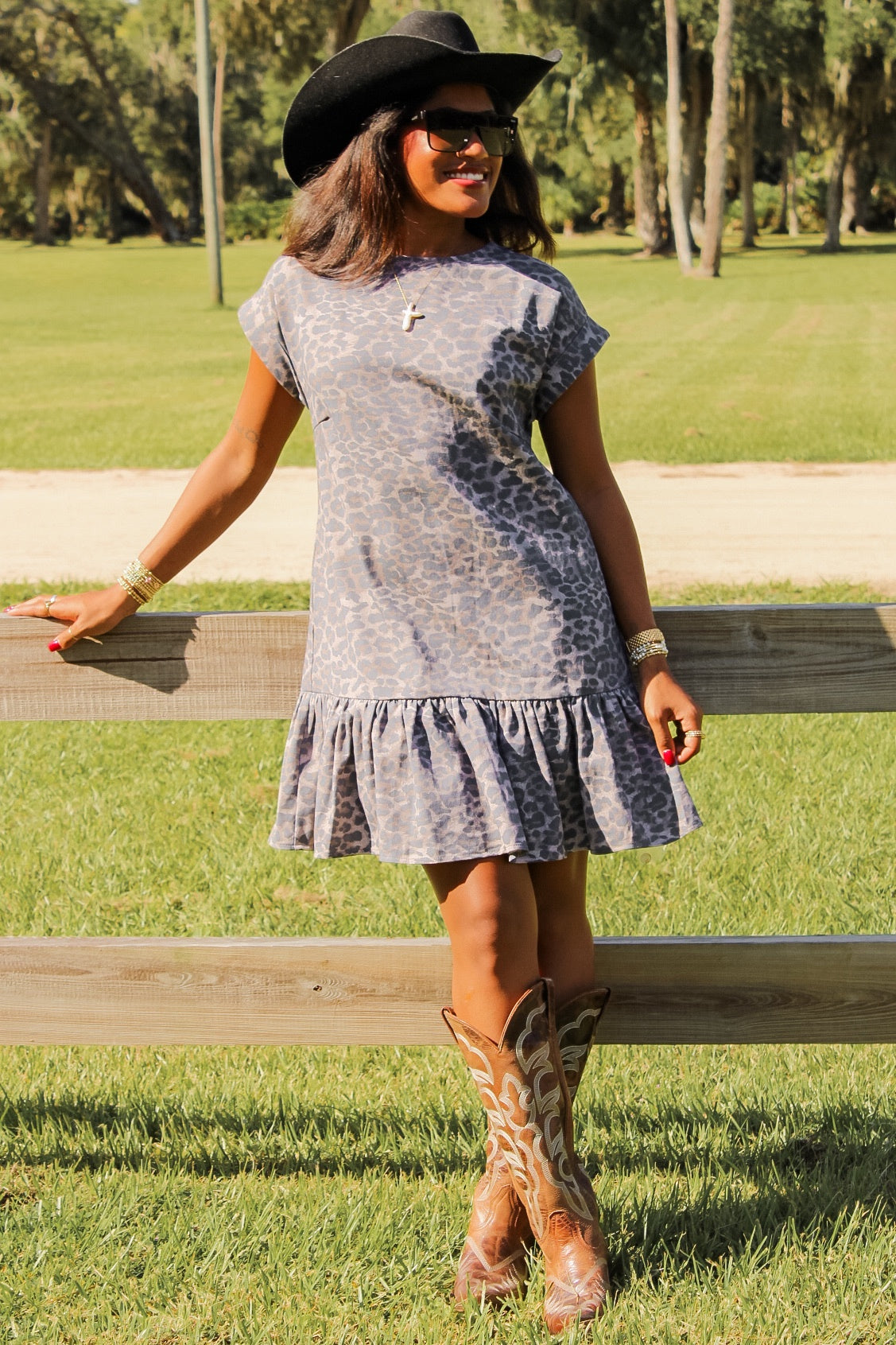 Leopard Instinct Ruffle Mini Dress - Mocha