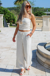 On Point Cropped Wide Leg Linen Pants - Natural