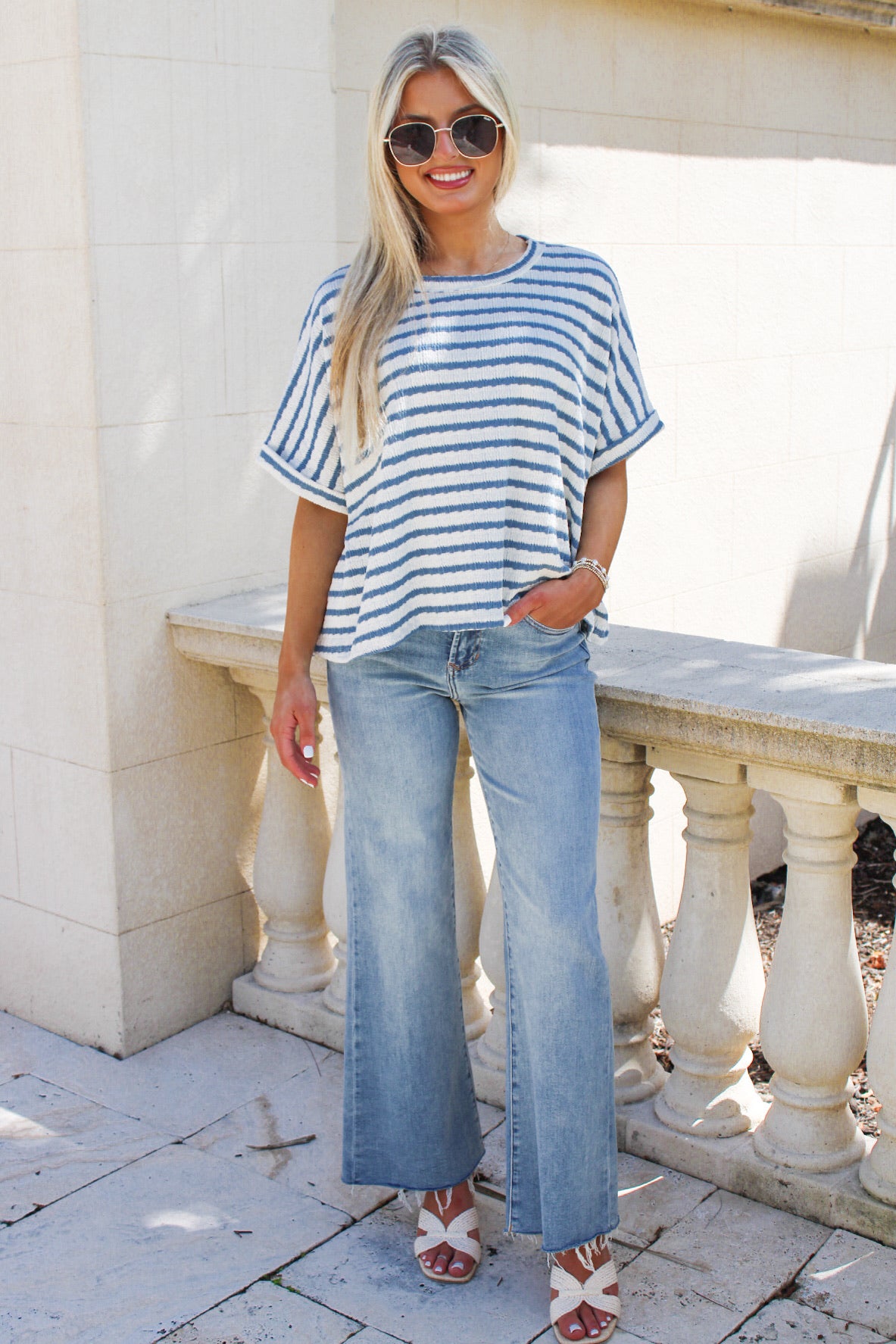 Call Me Casual Stripe Knit Top - Denim