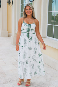 Summertime Fun Front Tie Midi Dress - Green
