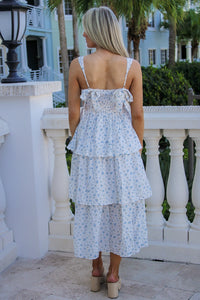 Sweeter Springs Floral Print Maxi Dress - White/Blue