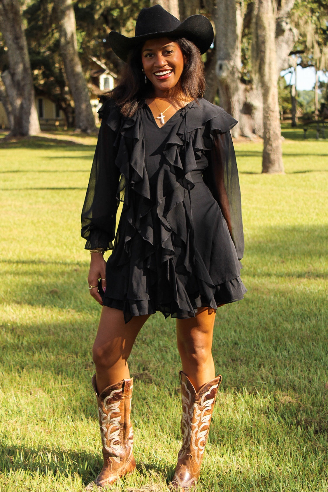 Midnight Romance Ruffled Mini Dress - Black