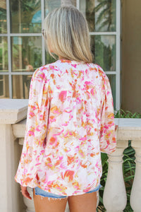 Vacay Memories Long Sleeve Button Down Top - Pink Allure