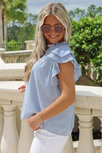 Boat Trips Striped V-Neck Top - Denim