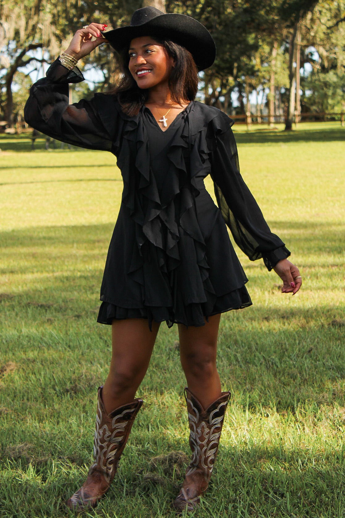 Midnight Romance Ruffled Mini Dress - Black