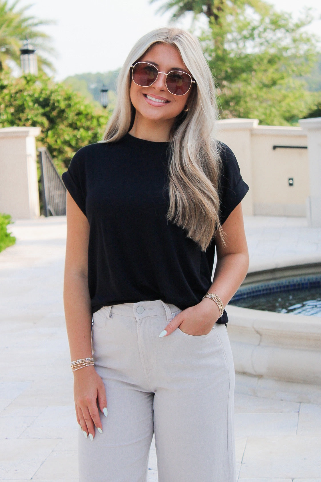 Feeling Easy Days Hacci Slub Top - Black