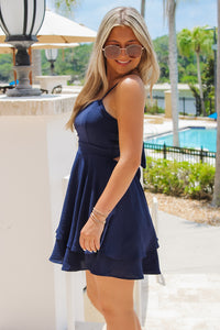 Good Times And Sunshine Tie Back Dress - Navy