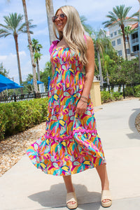 Vibrant Times A Line Midi Dress - Pink Multi