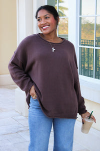 Roll With It Long Sleeve Sweater - Brown