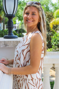 Dreaming Of The Tropics Sleeveless Top - Ivory/Taupe