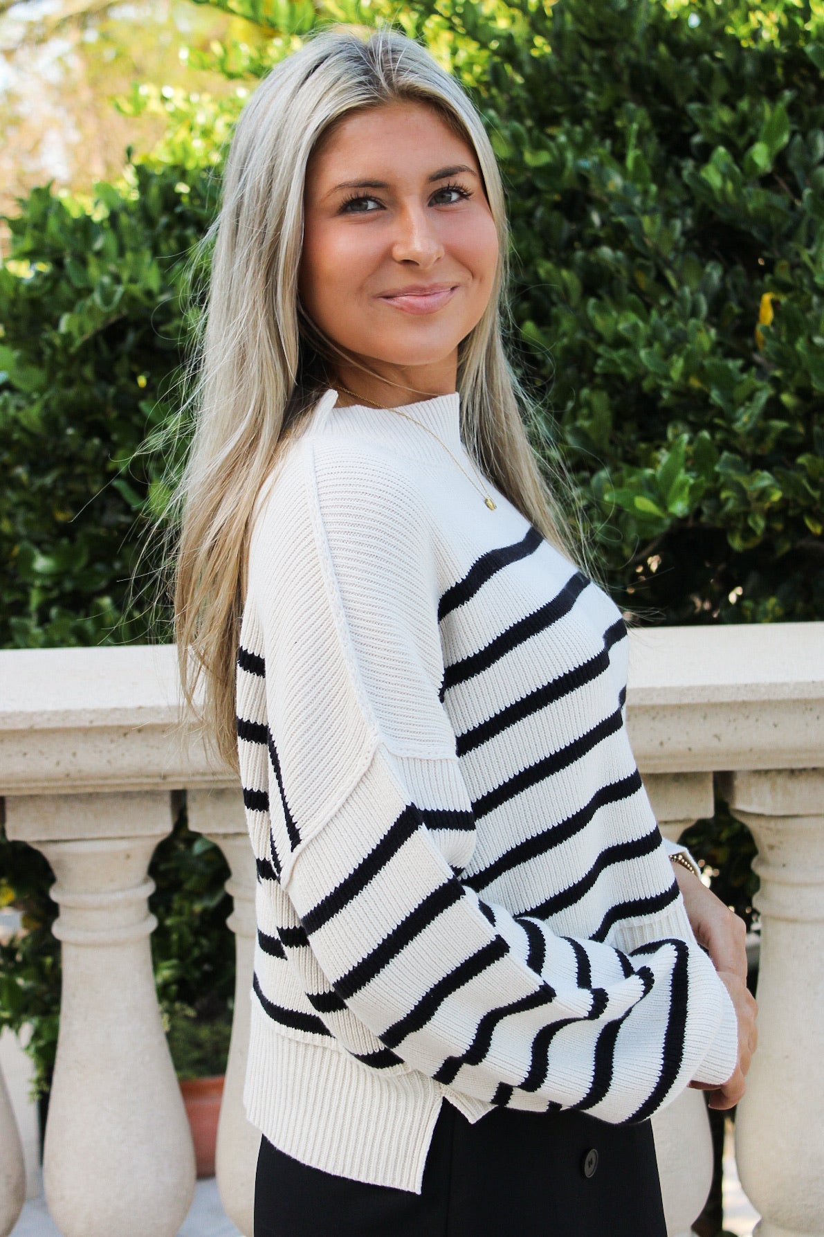 Cozier Times Striped Mock Neck Sweater - Ivory