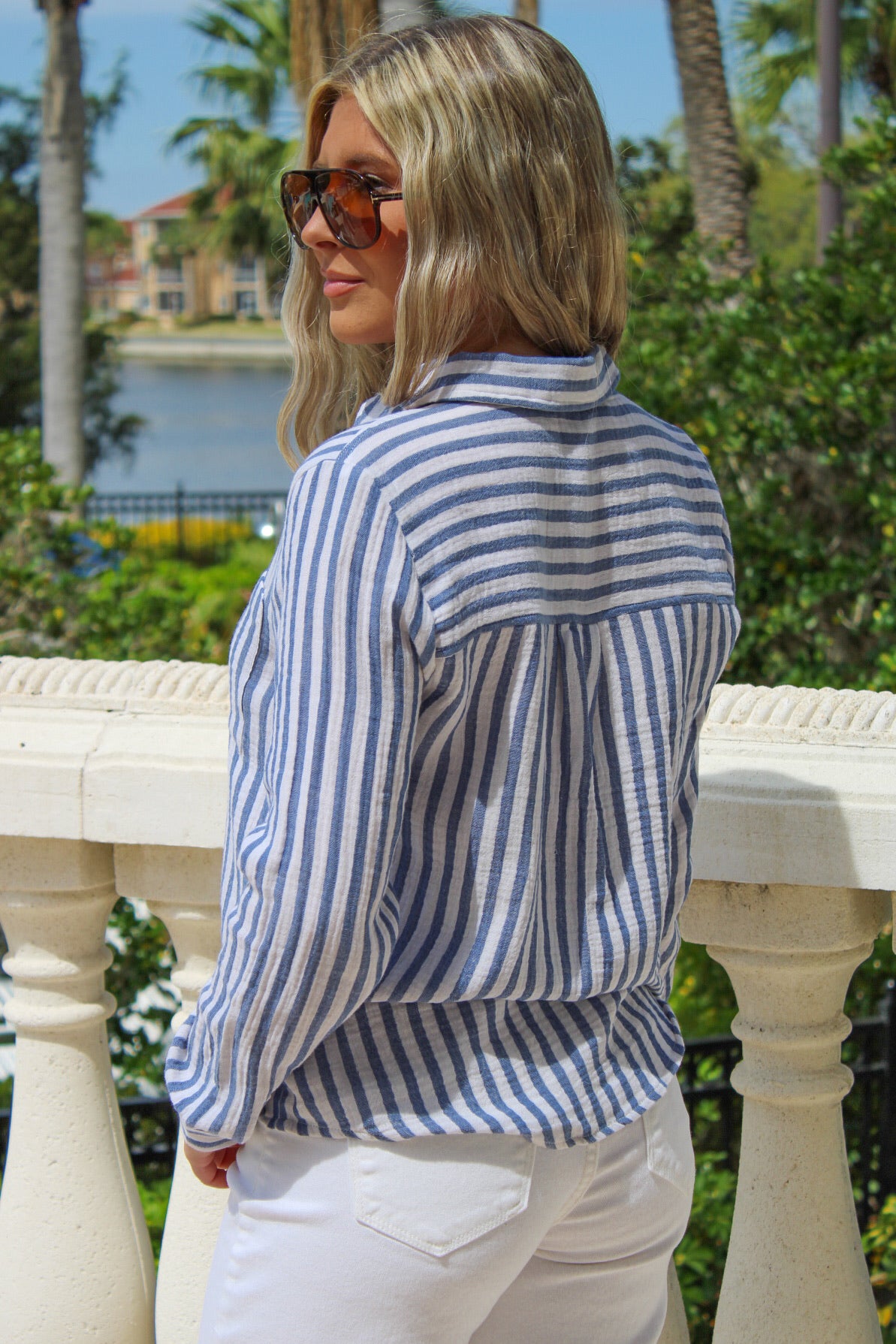 Keep It Classic Striped Button Down Shirt - Denim