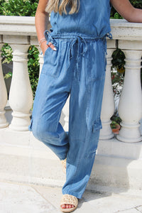 Weekend Ready Denim Cargo Pants - Blue