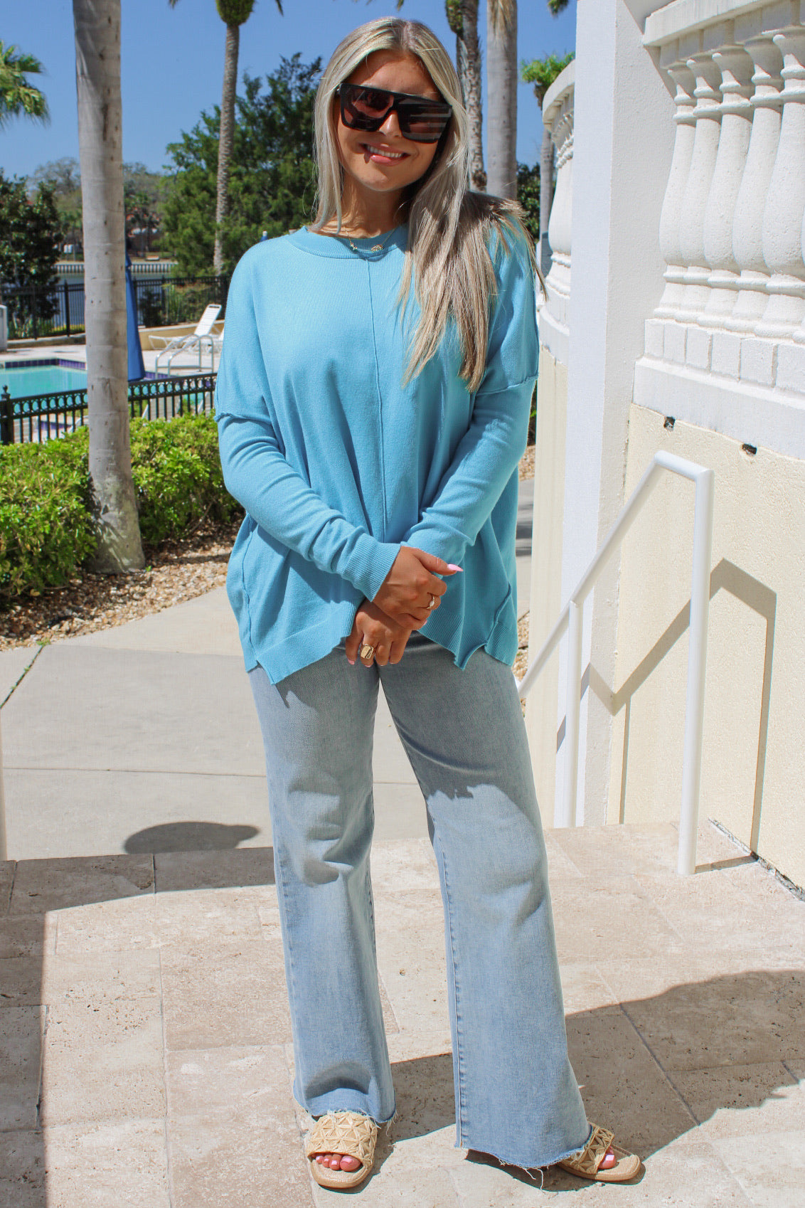 Cozy Up To Me Loose Fit Sweater - Aqua