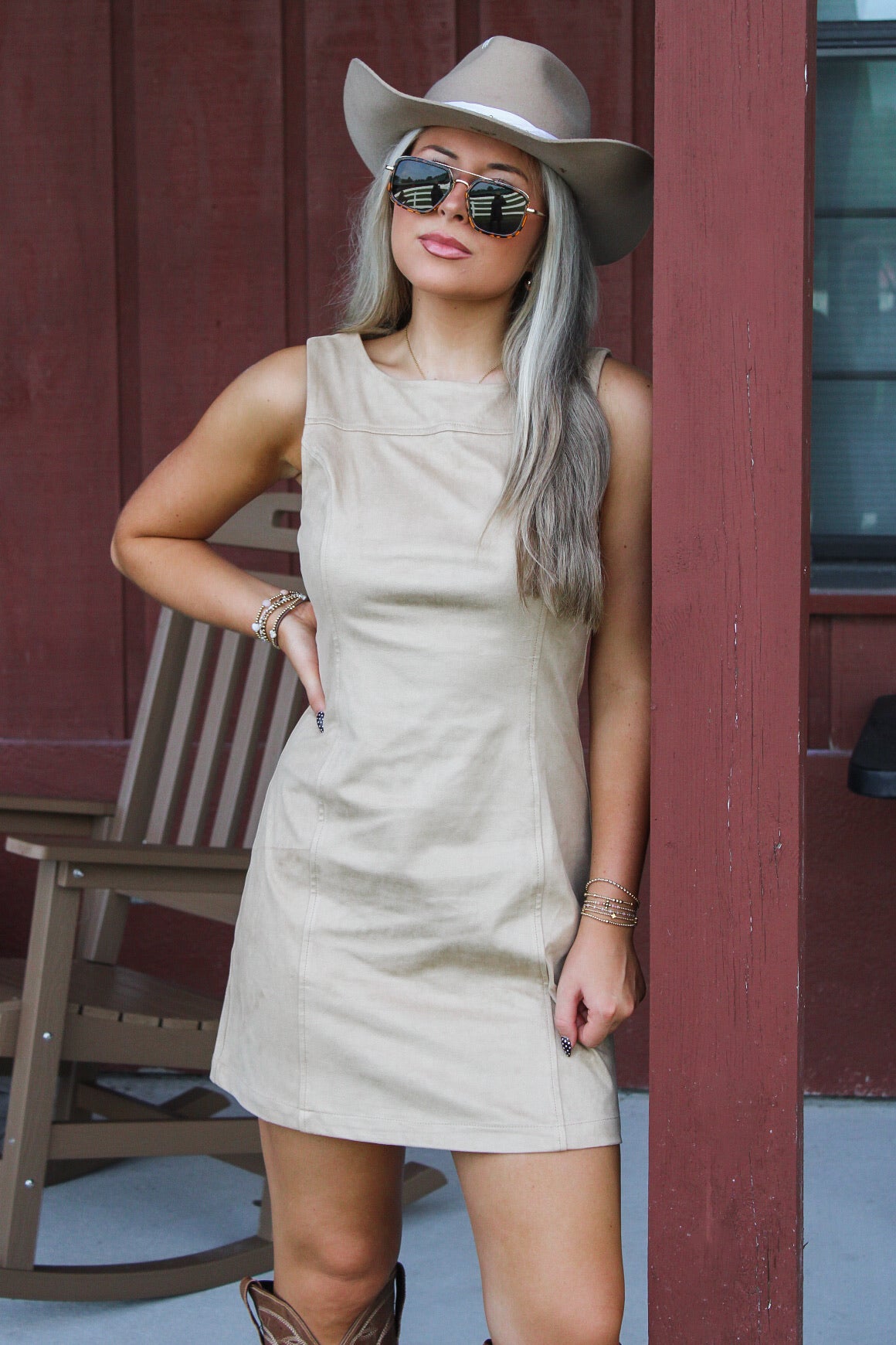 Into The Night Suede Mini Dress - Taupe