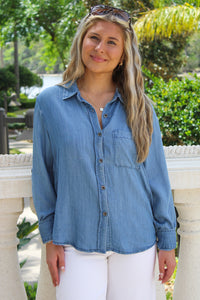 All The Way Tencel Button Down Top - Denim