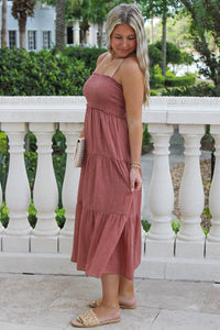 Sweet Innocence Smocked Midi Dress - Cinnamon