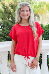 Casual Days Ahead Linen Top - Red