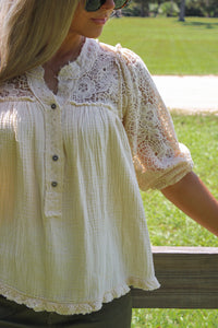 Delicate Drift Gauze  Lace Top - Cream