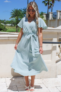 Calming Springs Cap Sleeve Midi Dress - Sage