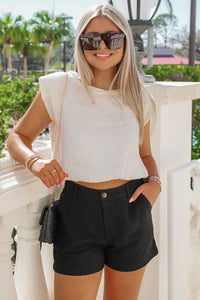 Classic Days Linen Cropped Top - Beige