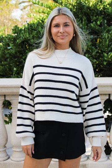 Cozier Times Striped Mock Neck Sweater - Ivory