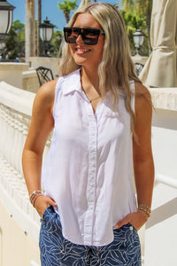 Island Time Button Down Collared Shirt - White