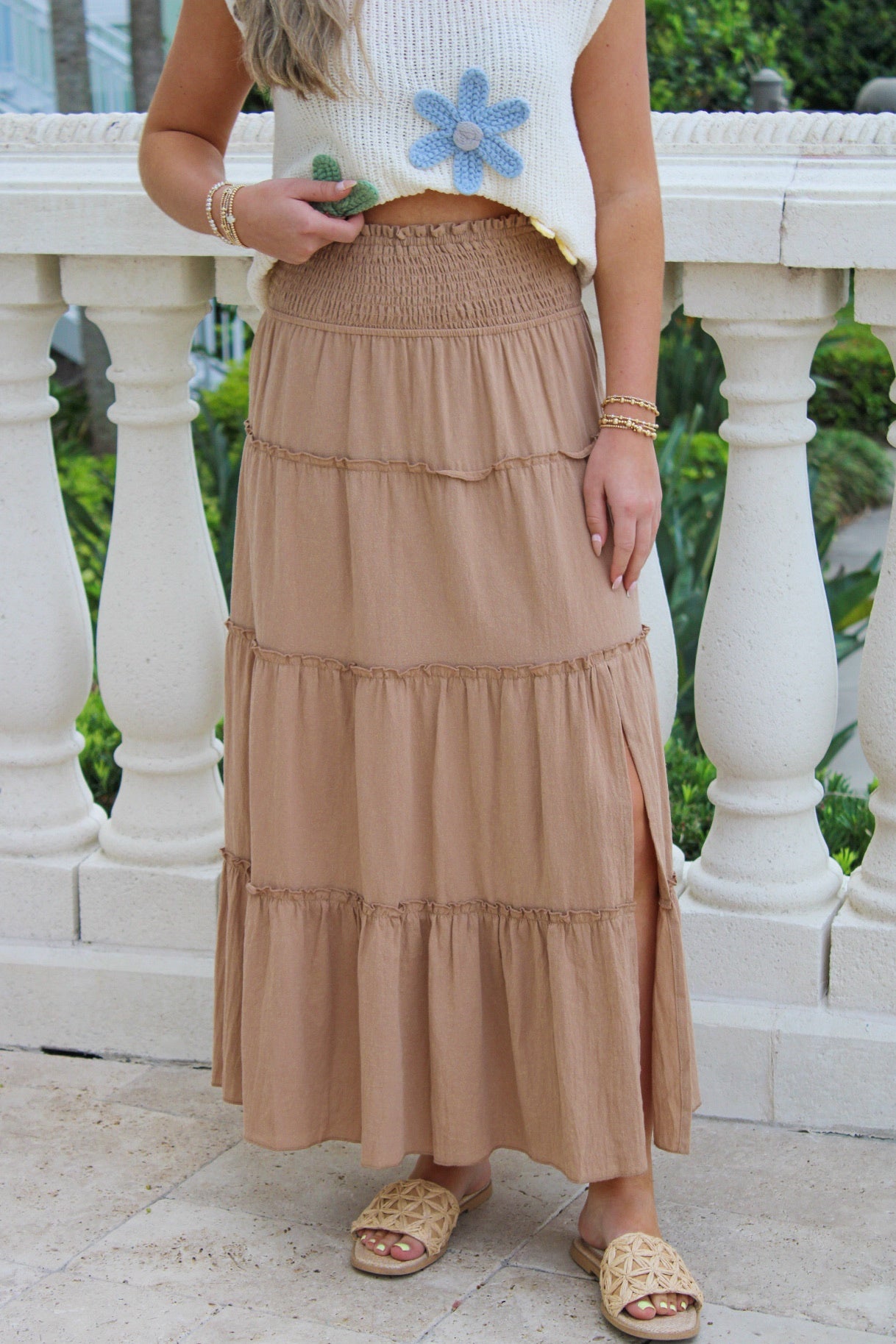 Island Breeze Textured Maxi Skirt - Lt. Mocha