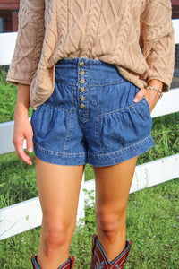 In The Beginning Mineral Washed Pleated Shorts - Denim