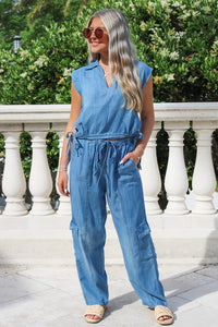 Weekend Ready Denim V-Neck Top - Blue