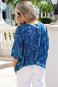 Island Adventure Tropical Print Top - Blue Multi