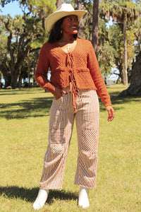 Trendy Days Front Tie Sweater - Cinnamon
