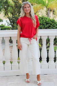 Casual Days Ahead Linen Top - Red