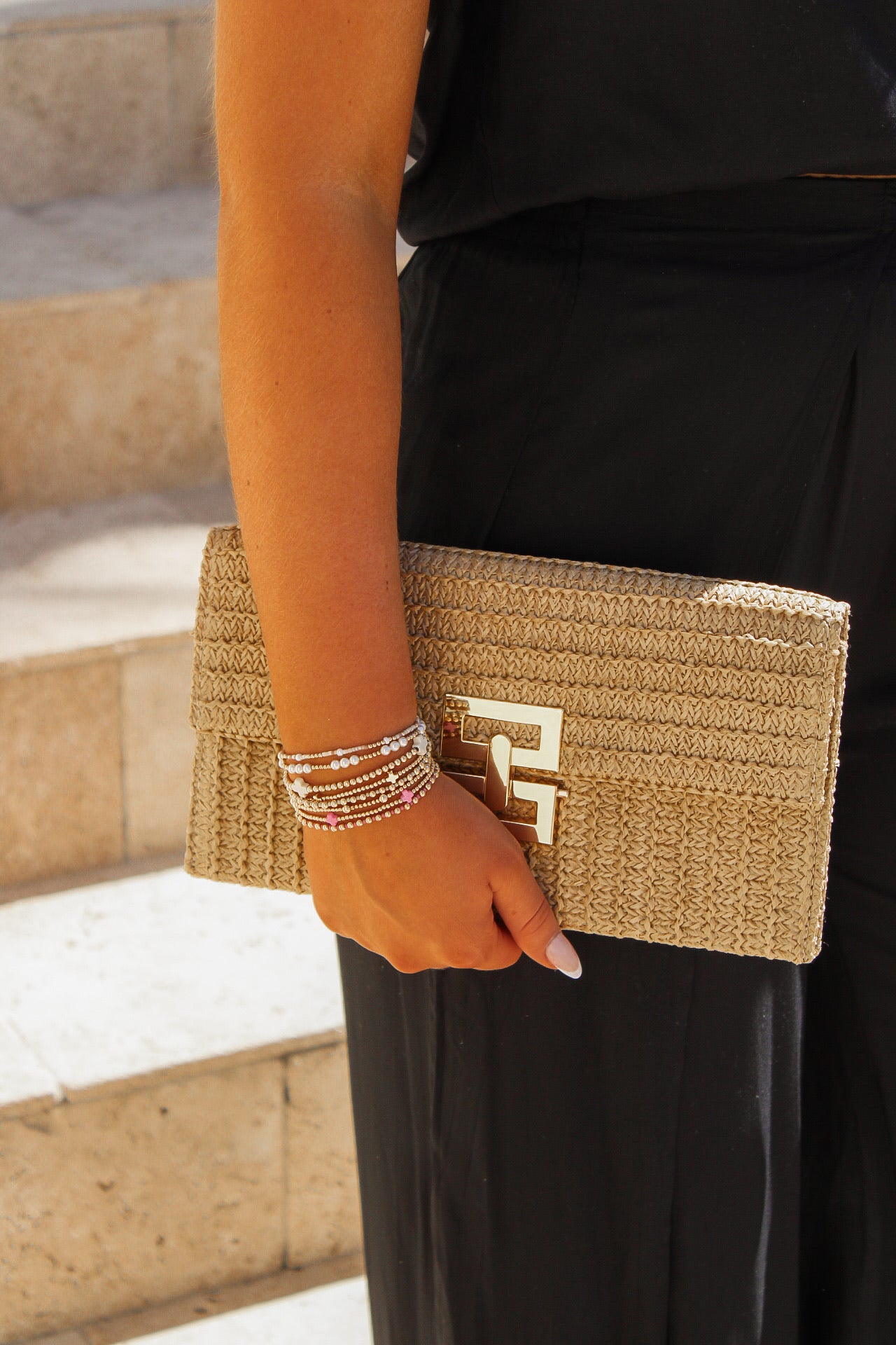 Party Nights Straw Clutch Bag - Natural
