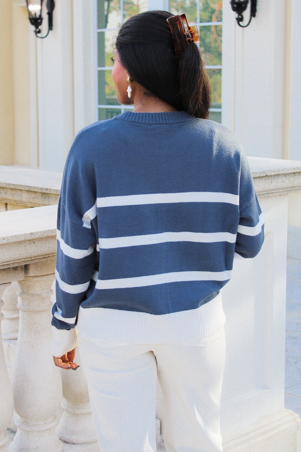 Z Supply: Jordane Striped Sweater - Storm Cloud Heather