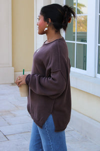 Roll With It Long Sleeve Sweater - Brown