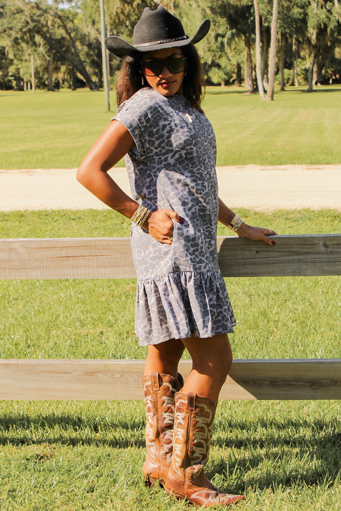 Leopard Instinct Ruffle Mini Dress - Mocha