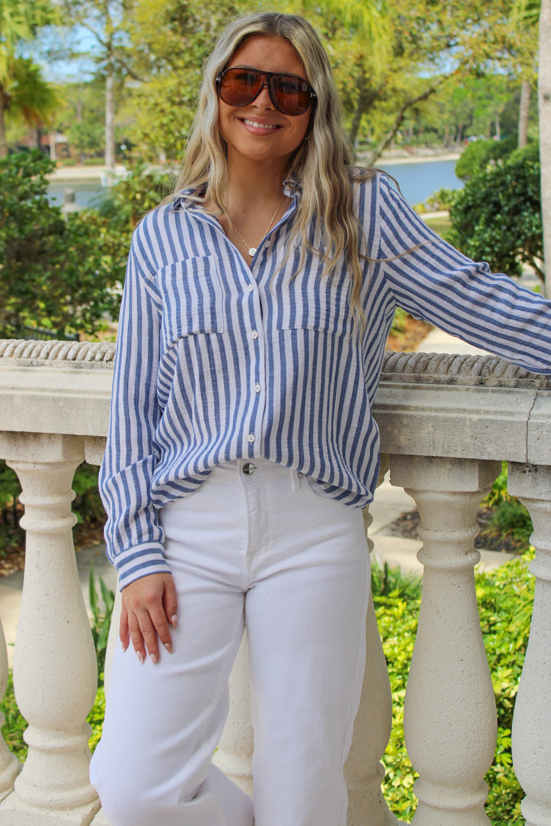 Keep It Classic Striped Button Down Shirt - Denim