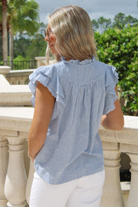 Boat Trips Striped V-Neck Top - Denim
