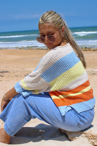 Finding Comfort Striped V-Neck Sweater - Periwinkle