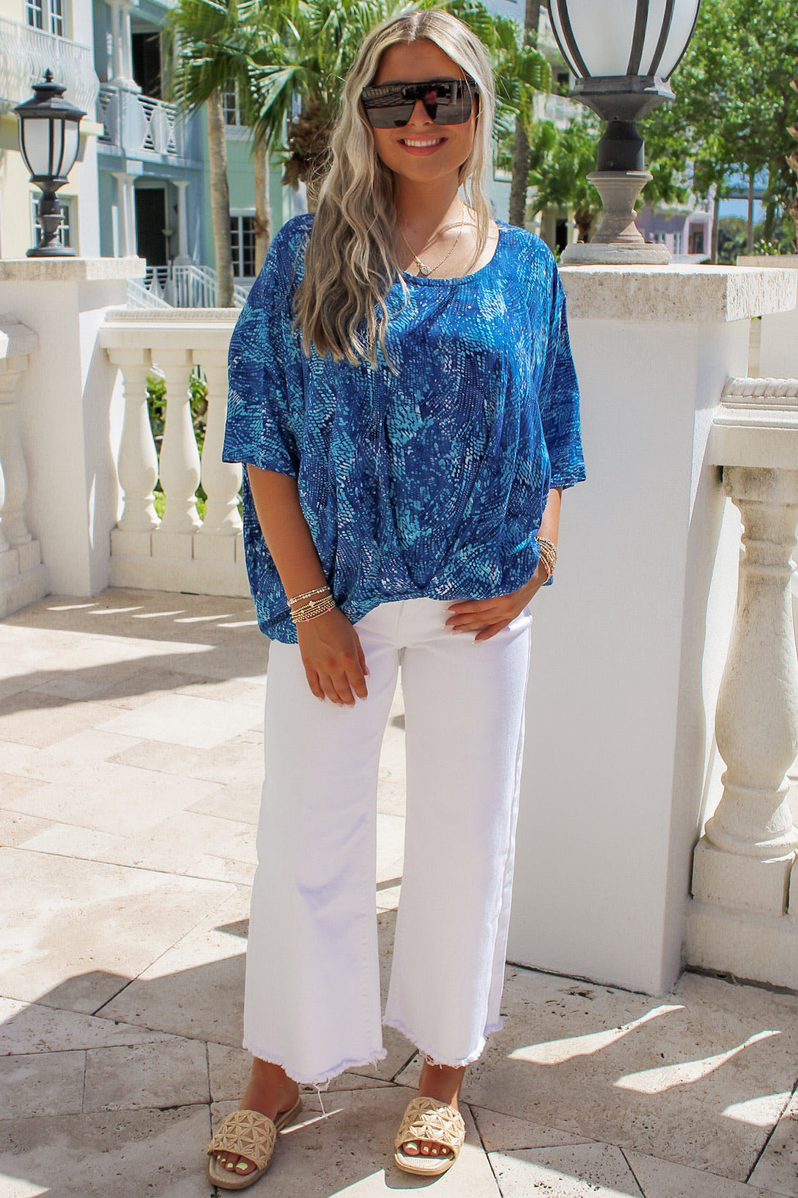 Island Adventure Tropical Print Top - Blue Multi