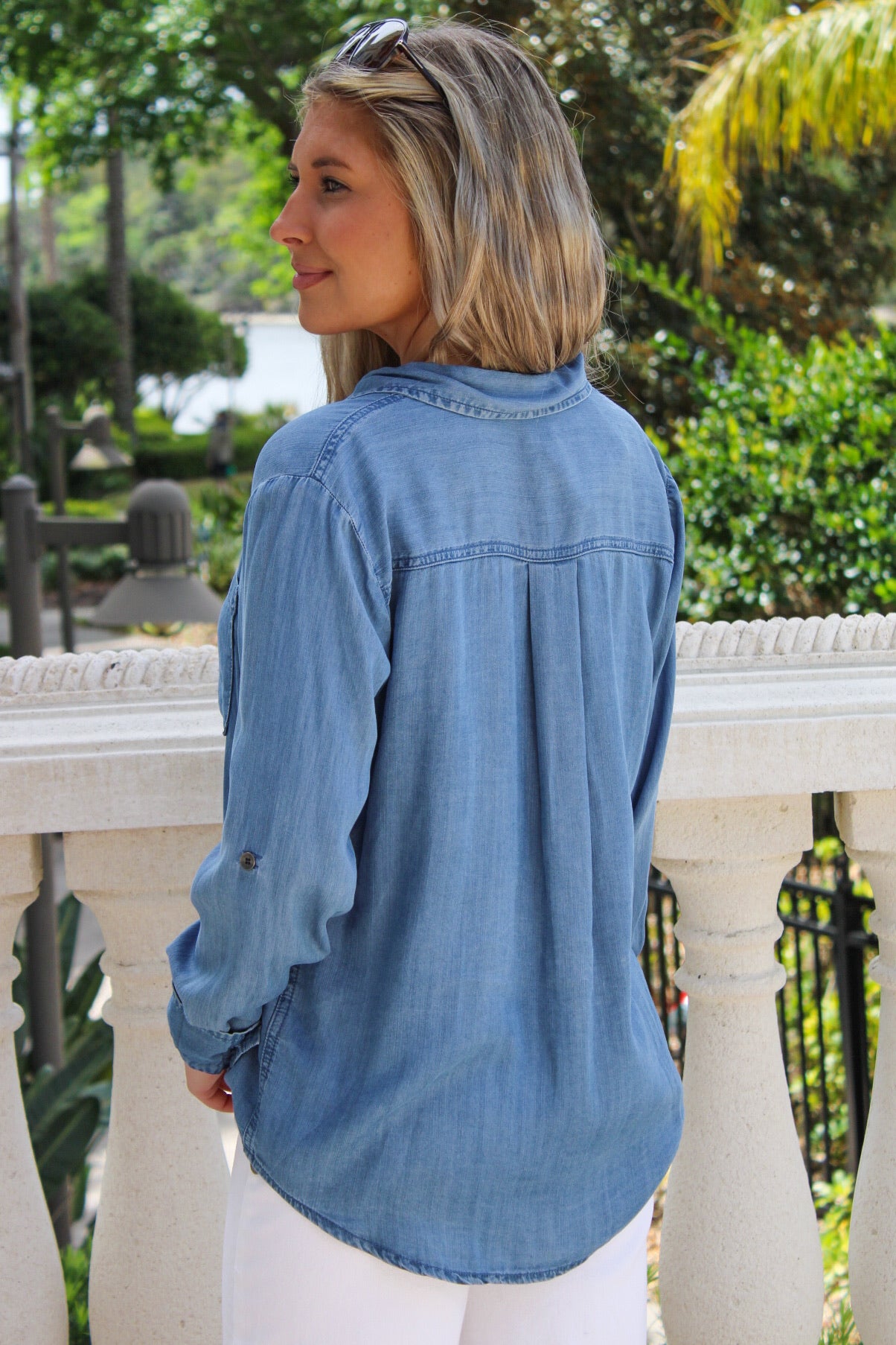 All The Way Tencel Button Down Top - Denim