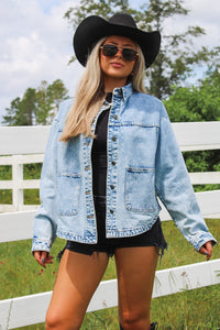 Keep On Dreaming Acid Wash Denim Jacket - Med Wash