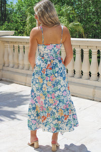 Eternal Promises Floral Printed Midi Dress - Blue