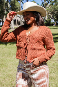 Trendy Days Front Tie Sweater - Cinnamon