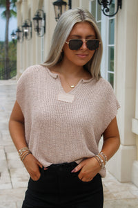 Everyday Edge Notched V-Neck Sweater - Oatmeal