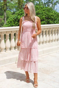 Summer Bloom Floral Chiffon Midi Dress - Pink