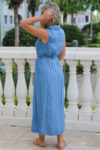 Take Me To Brunch Belted Midi Dress - Chambray