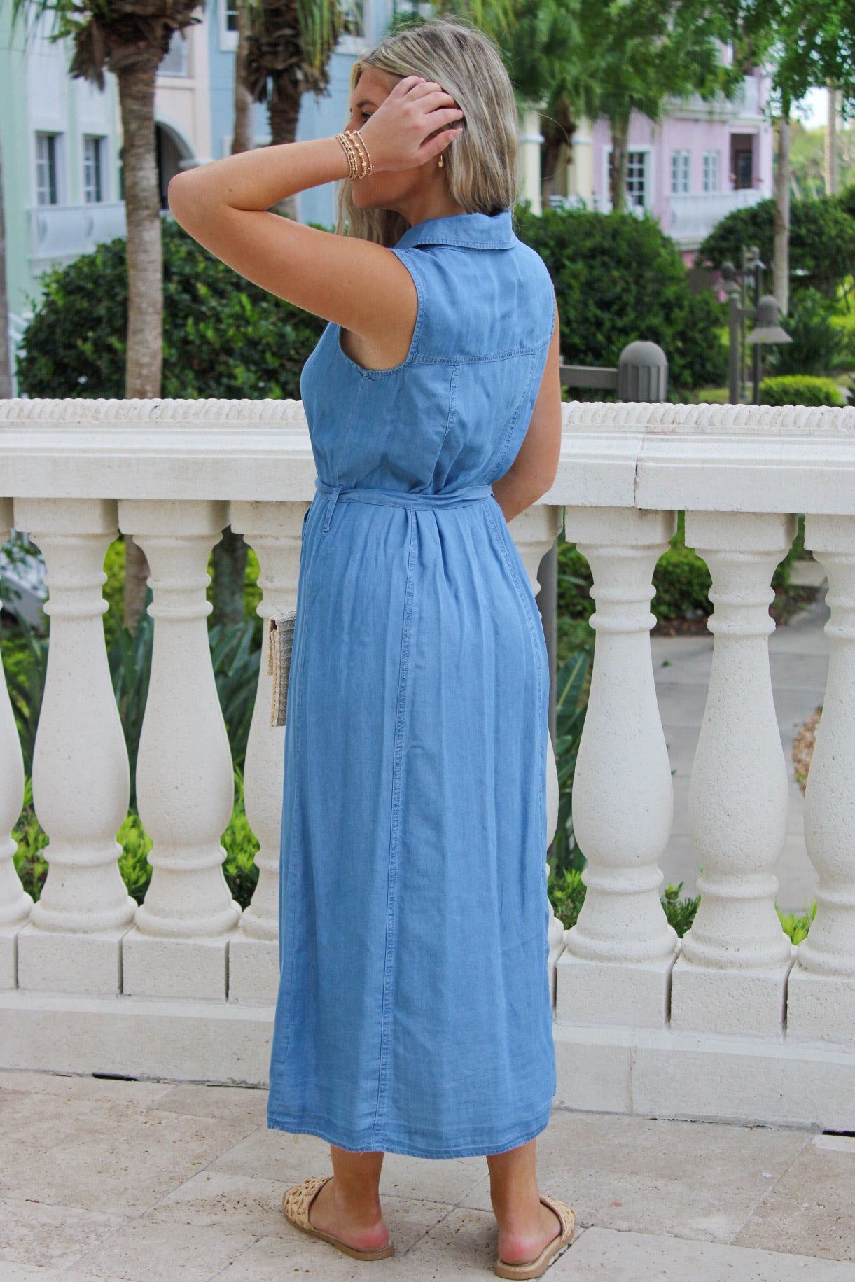 Take Me To Brunch Belted Midi Dress - Chambray