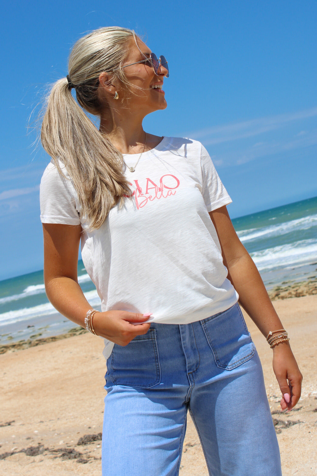 Ciao Bella Crew Neck T-Shirt - White